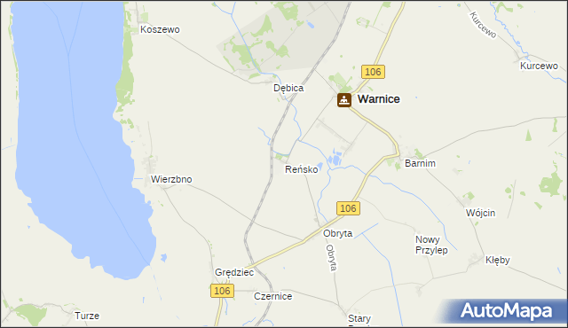 mapa Reńsko gmina Warnice, Reńsko gmina Warnice na mapie Targeo