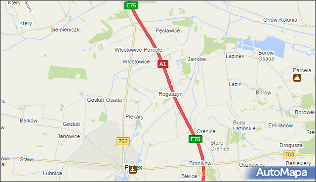 mapa Rogaszyn gmina Piątek, Rogaszyn gmina Piątek na mapie Targeo