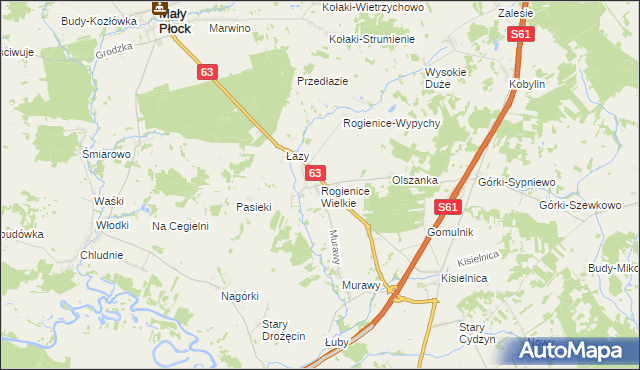 mapa Rogienice Wielkie, Rogienice Wielkie na mapie Targeo