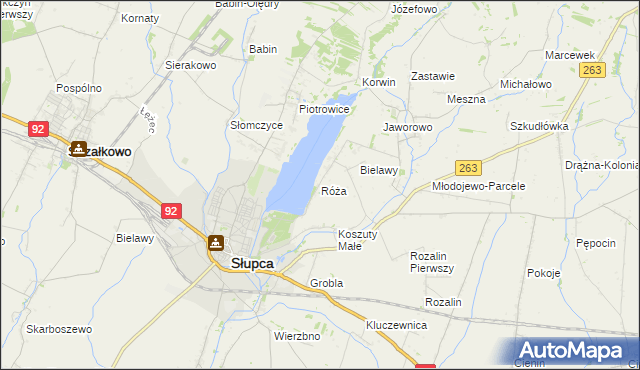 mapa Róża gmina Słupca, Róża gmina Słupca na mapie Targeo