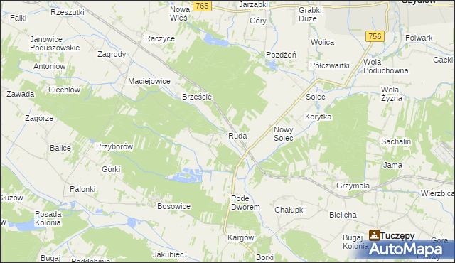 mapa Ruda gmina Gnojno, Ruda gmina Gnojno na mapie Targeo