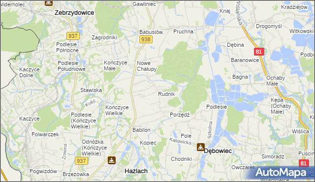 mapa Rudnik gmina Hażlach, Rudnik gmina Hażlach na mapie Targeo