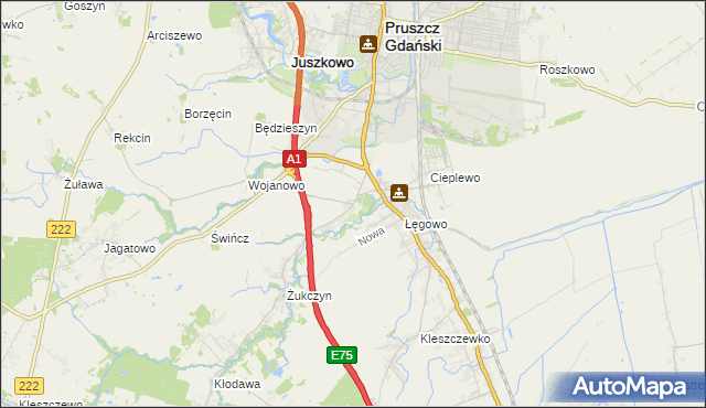 mapa Rusocin gmina Pruszcz Gdański, Rusocin gmina Pruszcz Gdański na mapie Targeo