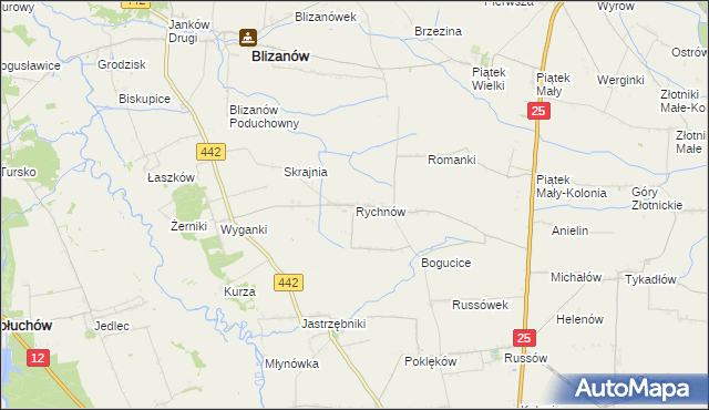 mapa Rychnów gmina Blizanów, Rychnów gmina Blizanów na mapie Targeo