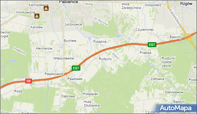 mapa Rydzyny, Rydzyny na mapie Targeo