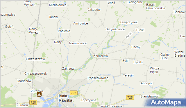 mapa Rzeczków gmina Biała Rawska, Rzeczków gmina Biała Rawska na mapie Targeo