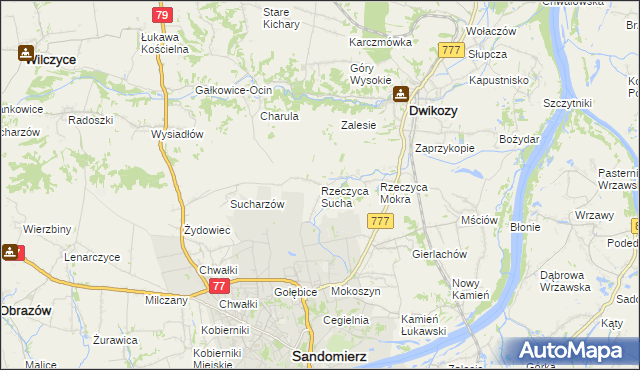 mapa Rzeczyca Sucha, Rzeczyca Sucha na mapie Targeo