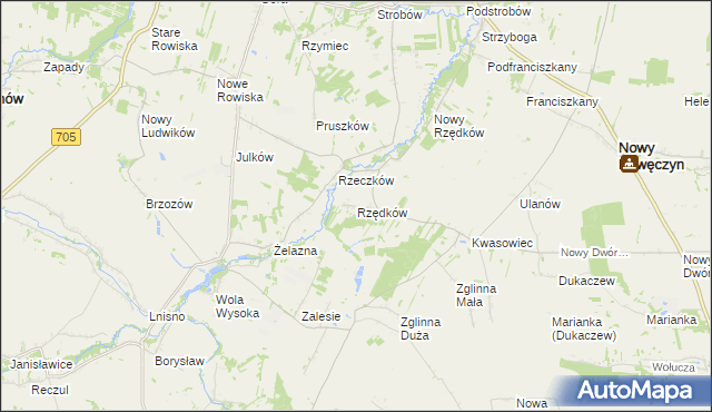 mapa Rzędków gmina Nowy Kawęczyn, Rzędków gmina Nowy Kawęczyn na mapie Targeo