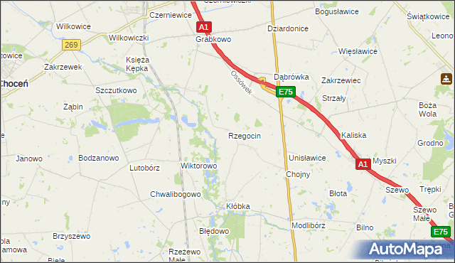mapa Rzegocin gmina Lubień Kujawski, Rzegocin gmina Lubień Kujawski na mapie Targeo