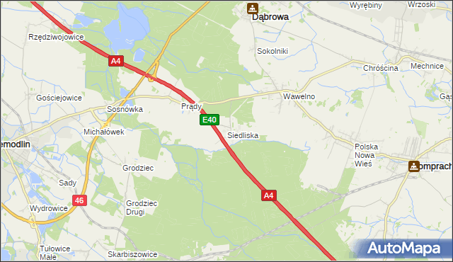 mapa Siedliska gmina Dąbrowa, Siedliska gmina Dąbrowa na mapie Targeo