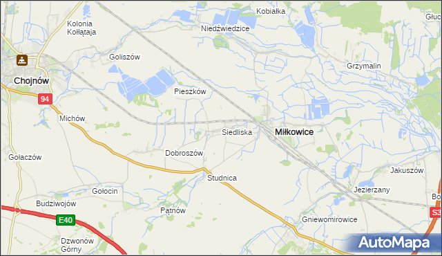 mapa Siedliska gmina Miłkowice, Siedliska gmina Miłkowice na mapie Targeo