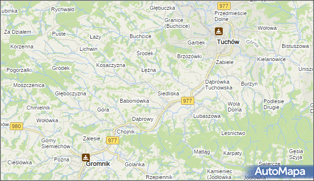 mapa Siedliska gmina Tuchów, Siedliska gmina Tuchów na mapie Targeo