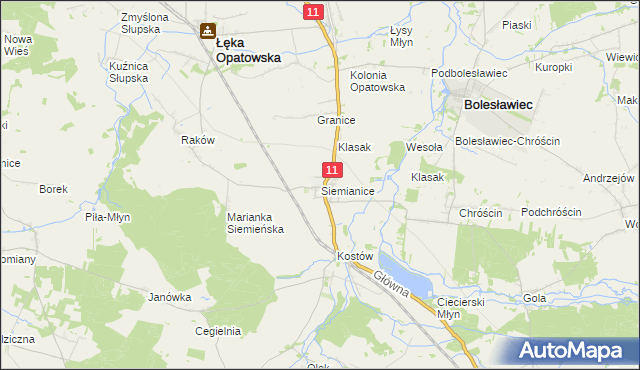 mapa Siemianice gmina Łęka Opatowska, Siemianice gmina Łęka Opatowska na mapie Targeo