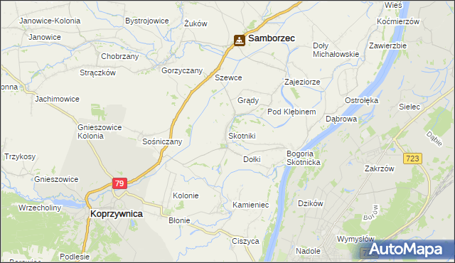 mapa Skotniki gmina Samborzec, Skotniki gmina Samborzec na mapie Targeo