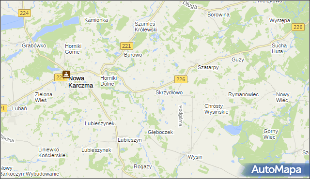 mapa Skrzydłowo gmina Nowa Karczma, Skrzydłowo gmina Nowa Karczma na mapie Targeo