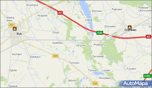 mapa Skrzynki gmina Stęszew, Skrzynki gmina Stęszew na mapie Targeo