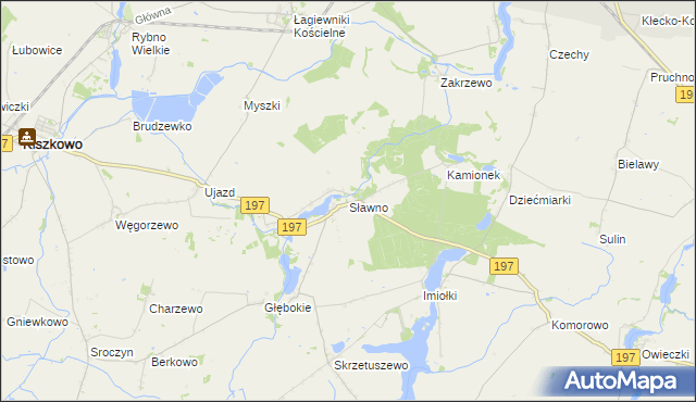 mapa Sławno gmina Kiszkowo, Sławno gmina Kiszkowo na mapie Targeo