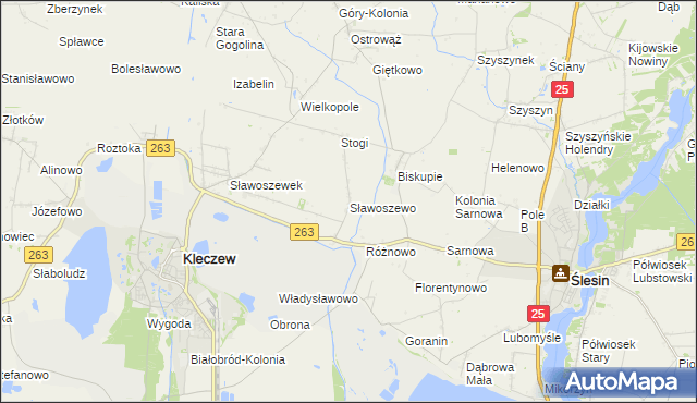 mapa Sławoszewo gmina Kleczew, Sławoszewo gmina Kleczew na mapie Targeo