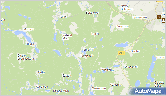 mapa Smolniki gmina Lubichowo, Smolniki gmina Lubichowo na mapie Targeo