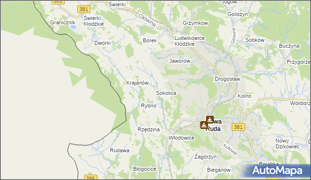 mapa Sokolica gmina Nowa Ruda, Sokolica gmina Nowa Ruda na mapie Targeo