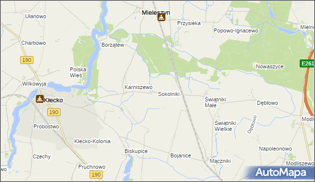 mapa Sokolniki gmina Mieleszyn, Sokolniki gmina Mieleszyn na mapie Targeo