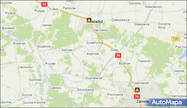 mapa Stanisławów gmina Paradyż, Stanisławów gmina Paradyż na mapie Targeo