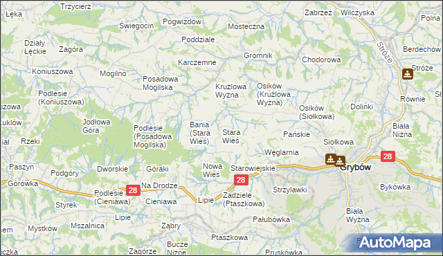 mapa Stara Wieś gmina Grybów, Stara Wieś gmina Grybów na mapie Targeo