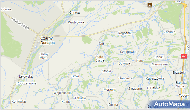 mapa Stare Bystre, Stare Bystre na mapie Targeo