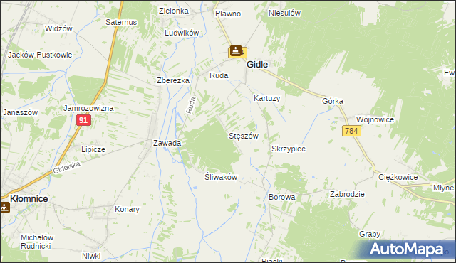 mapa Stęszów gmina Gidle, Stęszów gmina Gidle na mapie Targeo