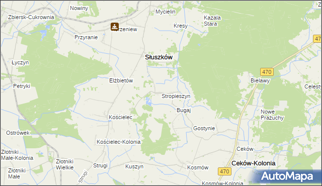 mapa Stropieszyn gmina Mycielin, Stropieszyn gmina Mycielin na mapie Targeo