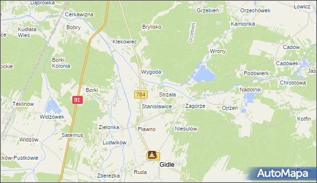 mapa Strzała gmina Gidle, Strzała gmina Gidle na mapie Targeo