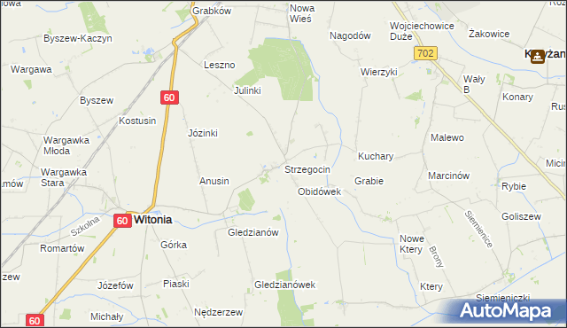 mapa Strzegocin gmina Kutno, Strzegocin gmina Kutno na mapie Targeo