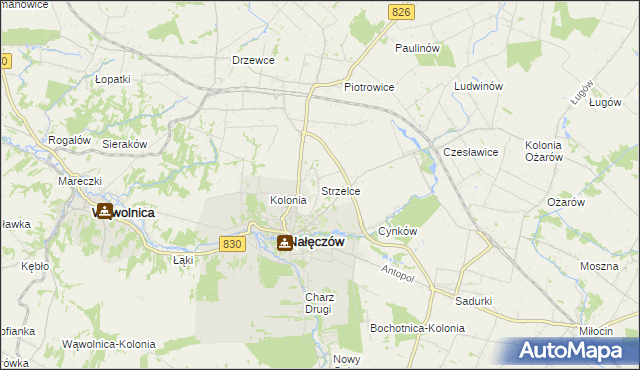 mapa Strzelce gmina Nałęczów, Strzelce gmina Nałęczów na mapie Targeo