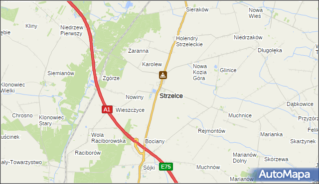 mapa Strzelce powiat kutnowski, Strzelce powiat kutnowski na mapie Targeo