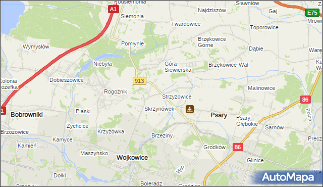 mapa Strzyżowice gmina Psary, Strzyżowice gmina Psary na mapie Targeo