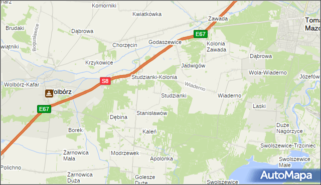 mapa Studzianki gmina Wolbórz, Studzianki gmina Wolbórz na mapie Targeo