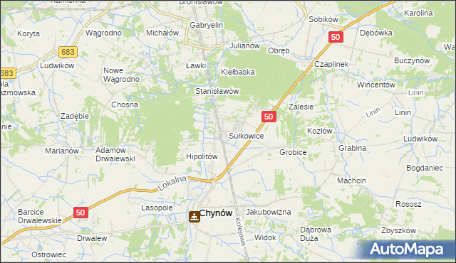 mapa Sułkowice gmina Chynów, Sułkowice gmina Chynów na mapie Targeo