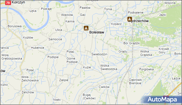 mapa Świebodzin gmina Bolesław, Świebodzin gmina Bolesław na mapie Targeo
