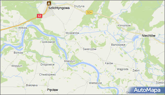 mapa Świerczów gmina Niechlów, Świerczów gmina Niechlów na mapie Targeo