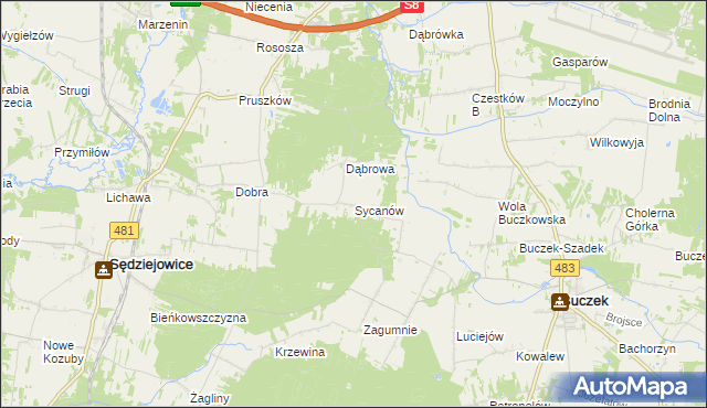 mapa Sycanów, Sycanów na mapie Targeo