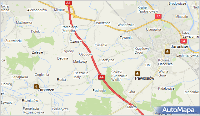 mapa Szczytna gmina Pawłosiów, Szczytna gmina Pawłosiów na mapie Targeo