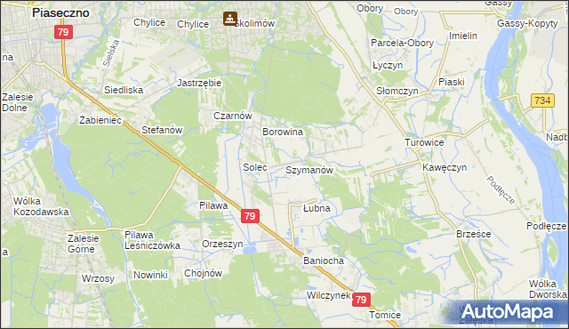 mapa Szymanów gmina Góra Kalwaria, Szymanów gmina Góra Kalwaria na mapie Targeo