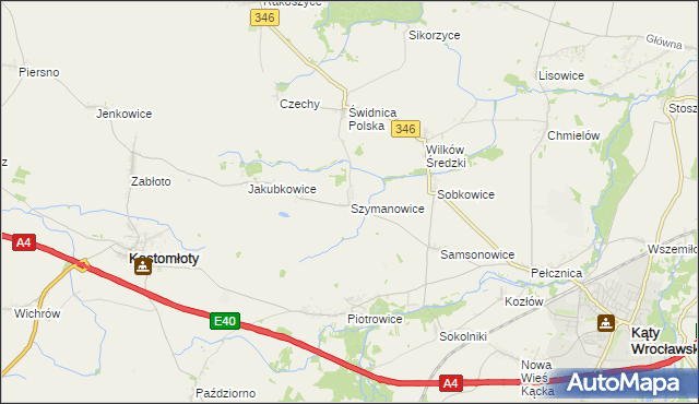 mapa Szymanowice gmina Kostomłoty, Szymanowice gmina Kostomłoty na mapie Targeo