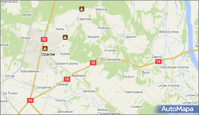 mapa Szymanówka gmina Ożarów, Szymanówka gmina Ożarów na mapie Targeo