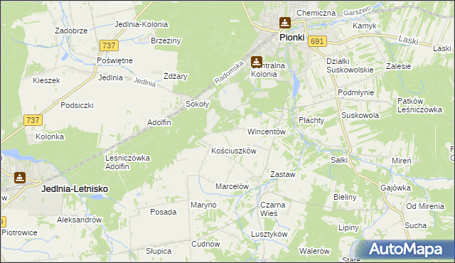 mapa Tadeuszów gmina Pionki, Tadeuszów gmina Pionki na mapie Targeo