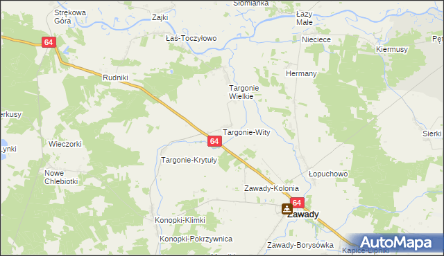 mapa Targonie-Wity, Targonie-Wity na mapie Targeo