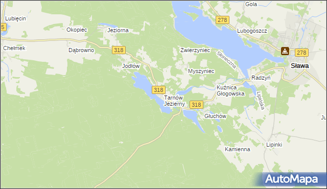 mapa Tarnów Jezierny, Tarnów Jezierny na mapie Targeo