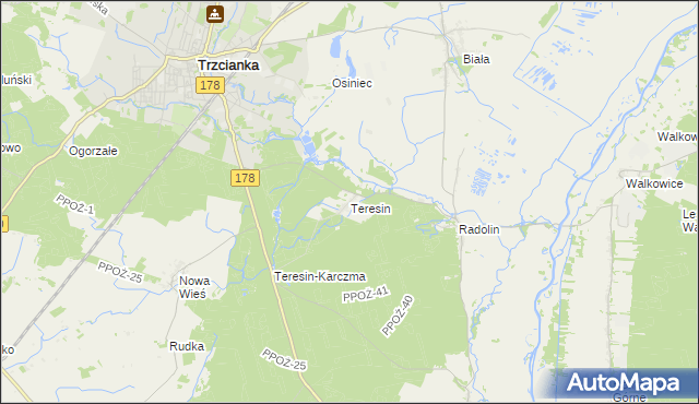 mapa Teresin gmina Trzcianka, Teresin gmina Trzcianka na mapie Targeo