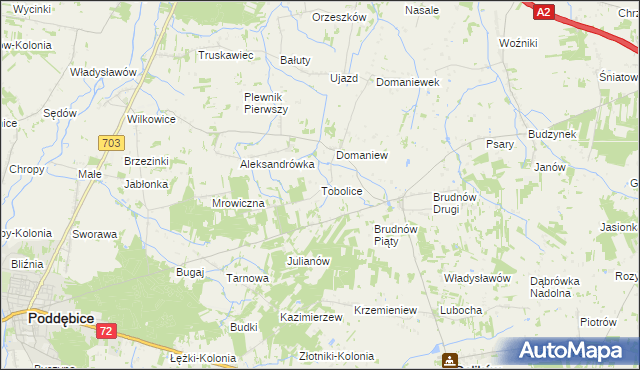 mapa Tobolice gmina Dalików, Tobolice gmina Dalików na mapie Targeo