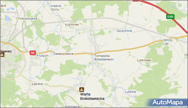 mapa Tomaszów Bolesławiecki, Tomaszów Bolesławiecki na mapie Targeo
